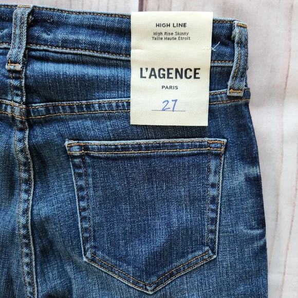 NWT L'Agence "High Line Skinny" Jeans Classic Vintage Stripe Destruct Blue 27 - Picture 8 of 14